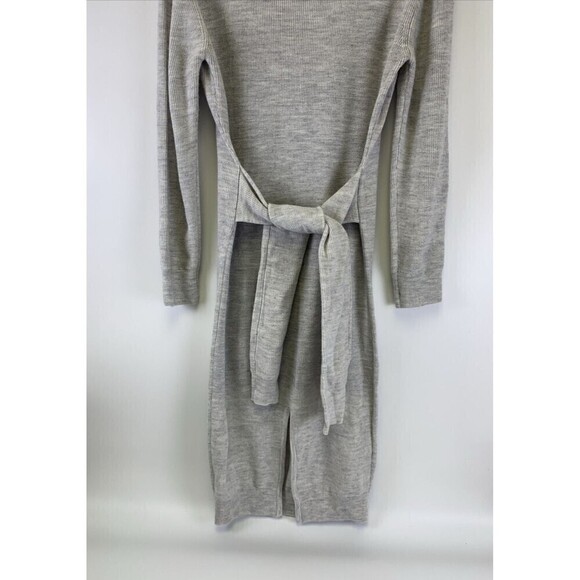 Modern Citizen Long Sleeve Sweater Dress Gray Bodycon Tie Waist Midi Ribbed Med - Picture 10 of 15